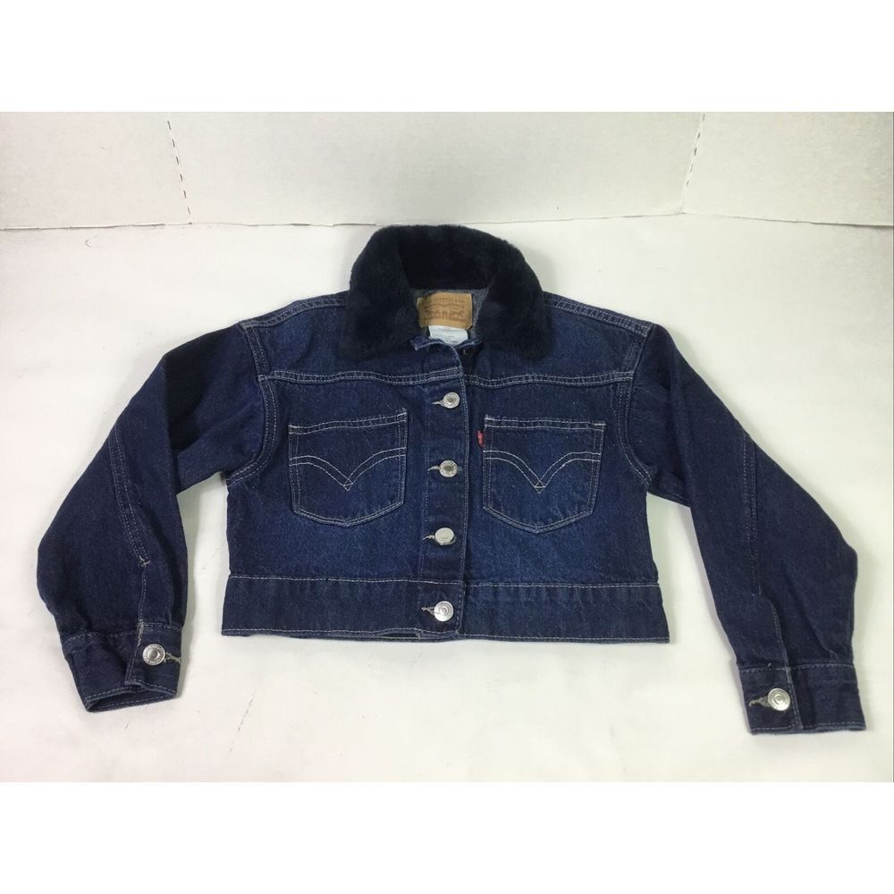 Levi Jacket Child Size SP Blue Denim Collar Blue faux fur Button Kids Chest 30